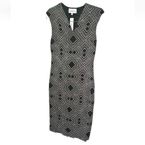 Nicole Miller Sparkle Bodycon Dress Woman 8 Black Silver Diamond Geometric Nwt